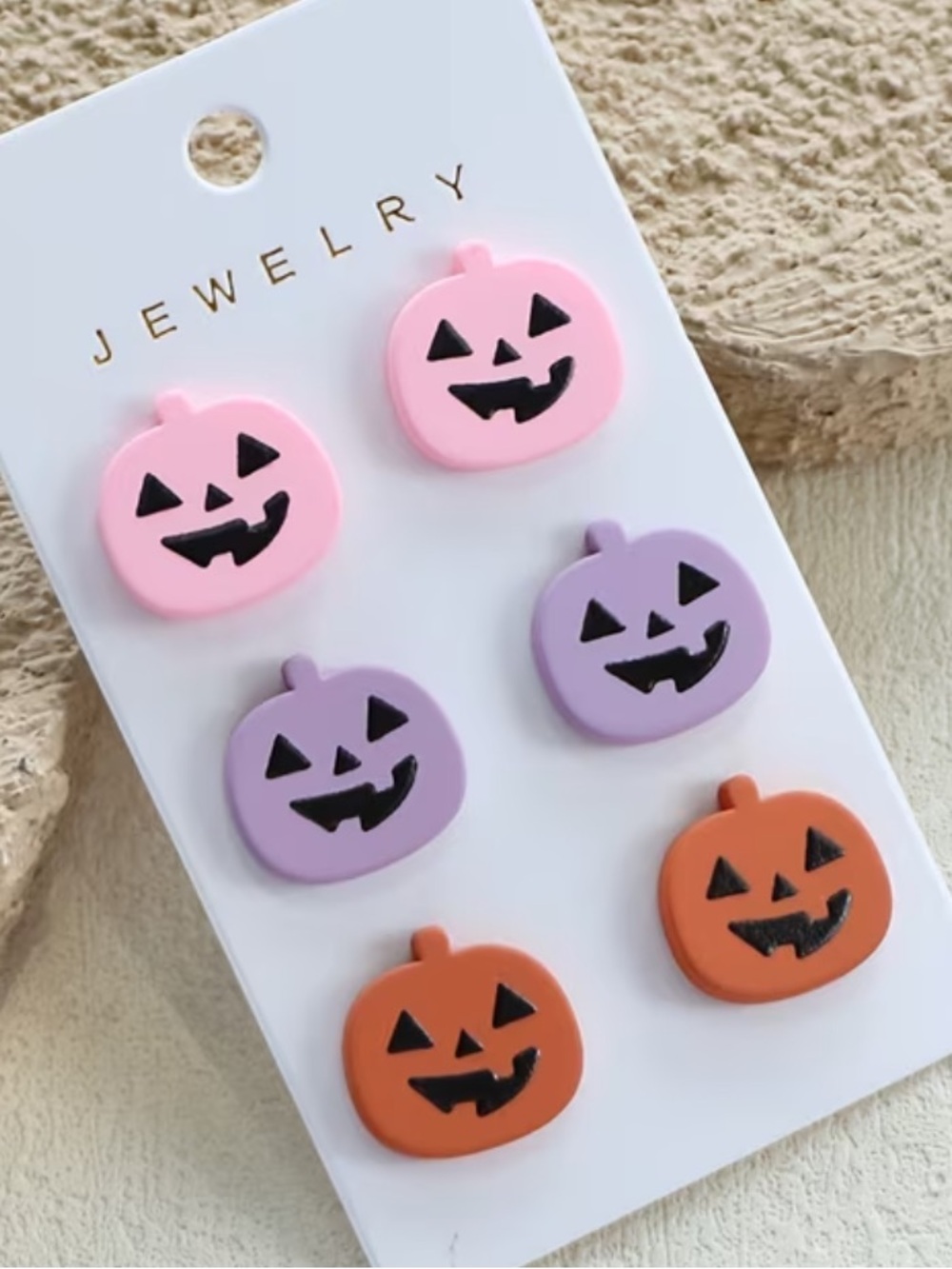 Halloween Pumpkin Jack o Lantern Stud Earrings in Pink, Lavender and Orange